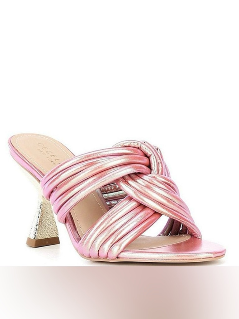Cecelia New York Pink Metallic Knotted Mule With Tapered Heel Shoes $179